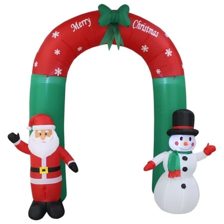 Arche Gonflable de Noël Éclairée de 8 Pieds avec Père Noël et Bonhomme de Neige, Lumières LED, Décoration de Jardin