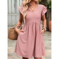 thumbnail image 5 of Women'S Summer Short Sundress Casual V Neck Ruffle Sleeve Mini Dress with Pockets Red Bean Powder XL, 5 of 9