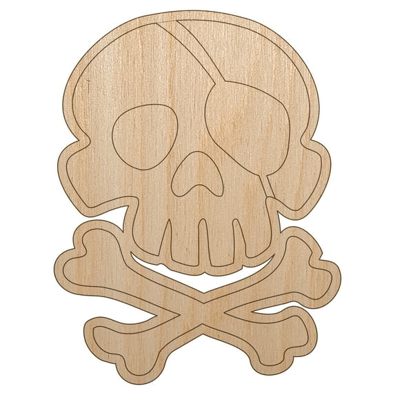 Pirate Skull and Crossbones Jolly Roger Wood Shape Unfinished Piece Cutout Craft DIY Projects - 6.25 Inch Size - 1/8 Inch Thick