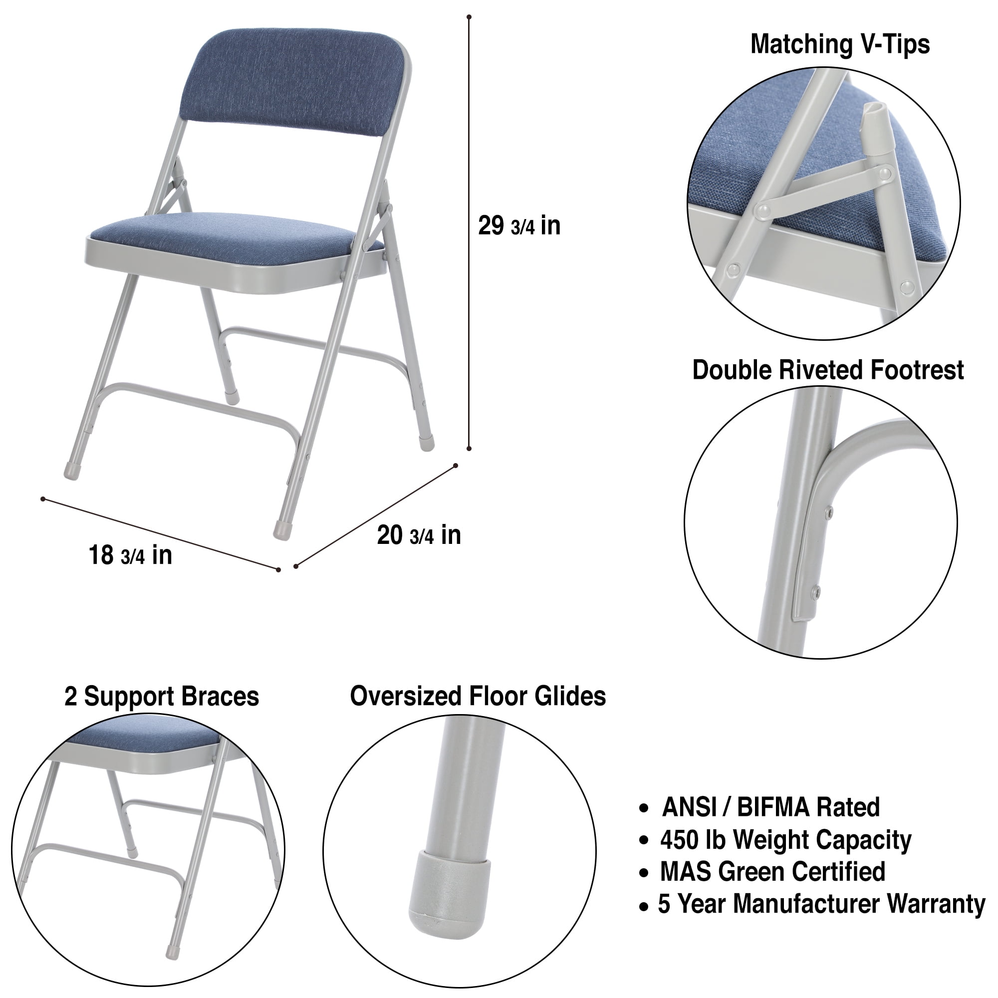 Hampden Furnishings Bernadine Collection Fabric Padded Folding Chair, Grey/Blue, Pack of 4