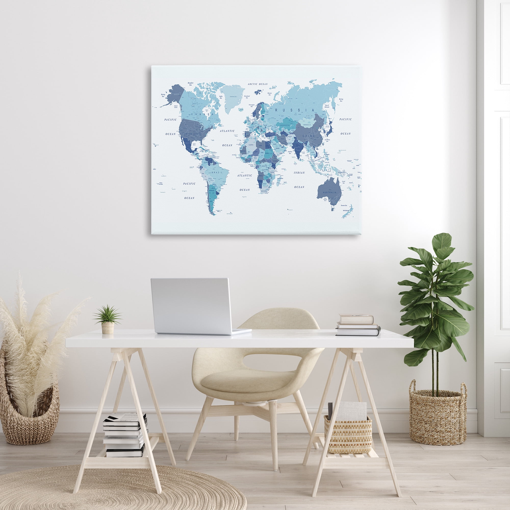 Stupell Industries Traditional Blue Map Town & City Painting Gallery Wrapped Canvas Art Print Wall Art, 48 x 36