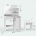 thumbnail image 2 of White Vanity Set with Mirror & Stool - Makeup Table with Storage for Bedroom - 80” Tall Dressing Table with Adjustable Shelf & PU Leather Seat, 2 of 7