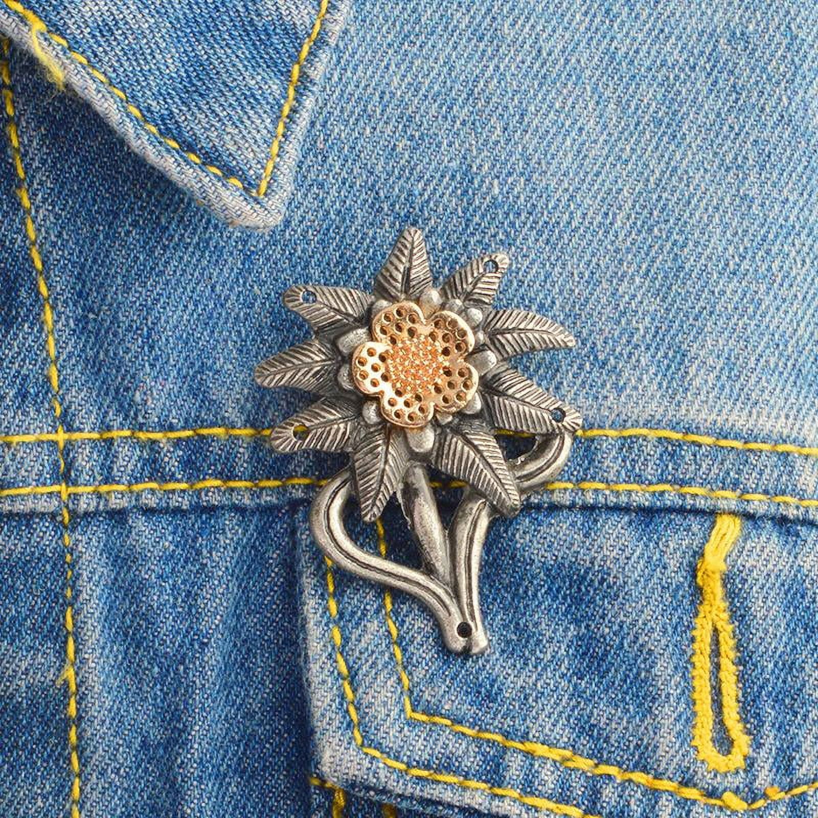 Vintage Brooch Pin Edelweiss Badge Medal Flower lapel pin