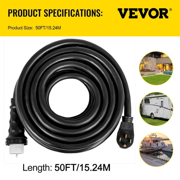 VEVOR 50Ft 50 Amp Generator Extension Cord STW 6/3   8/1 Generator Cord 125V 250V Generator Power Cord N14-50P & SS2-50R & CS6364 Twist Lock Connectors,