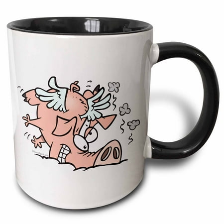 

3dRose Funny Crash Landing Flying Pig - Two Tone Black Mug 11-ounce