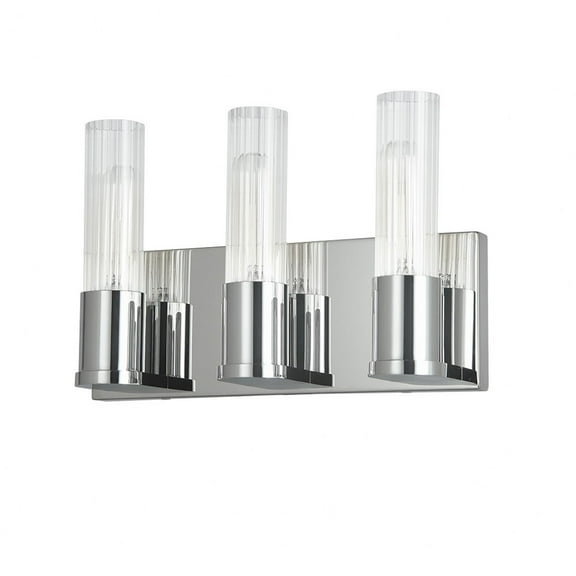 Dainolite 3 Light Incandescent Vanity, Polished Chrome w/ Clear Fluted Glass