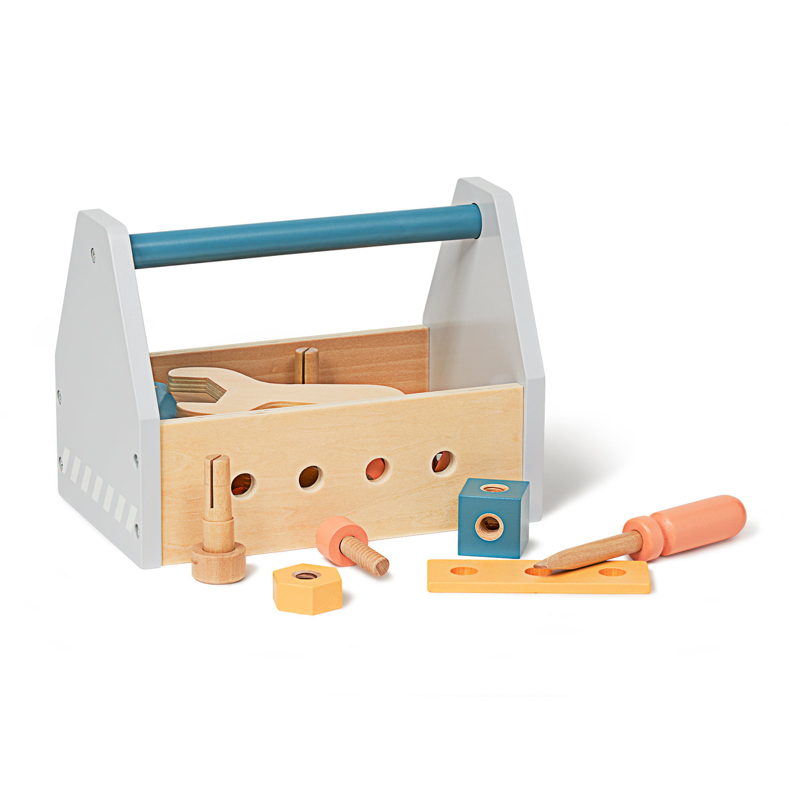 For Kids DIY Woodwork Toolbox Junior Carpentry Tools Child Wooden Toy Set Gift 
