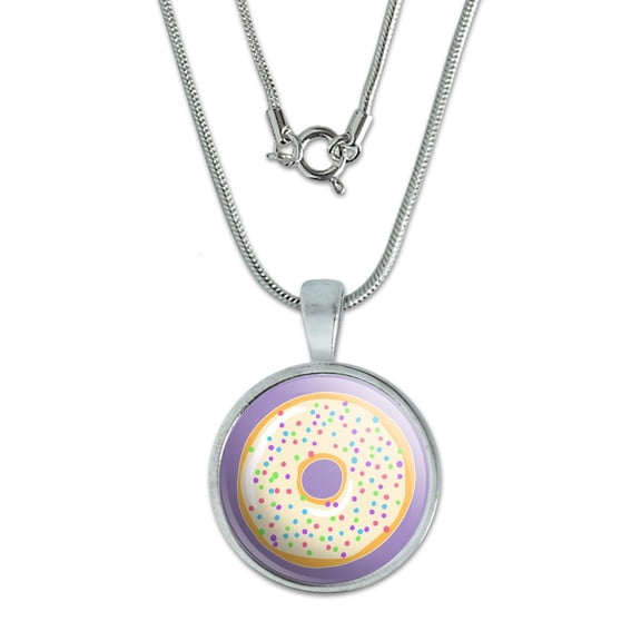 Cute Donut Pastel Sprinkles Spring Yummy 0.75" Pendant with Sterling Silver Plated Chain