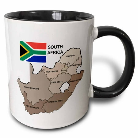 3dRose Political map and flag of South Africa with all the provinces identified by name. - Two Tone Black Mug,