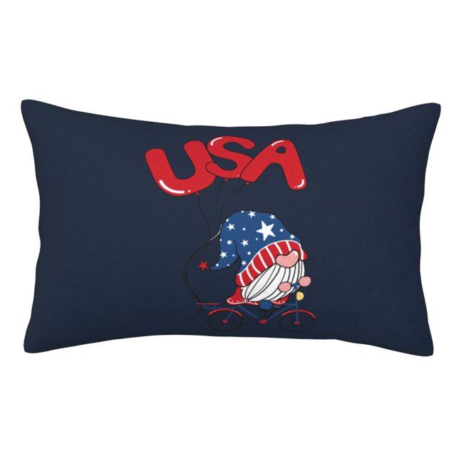 Fotbe Gnome 4th of July Funda de Almohada Decorativa Estilo Occidental, Lujo en Algodón, Fundas para Almohadas King, Cojín Estampado para Decoración del Hogar-16"x24"