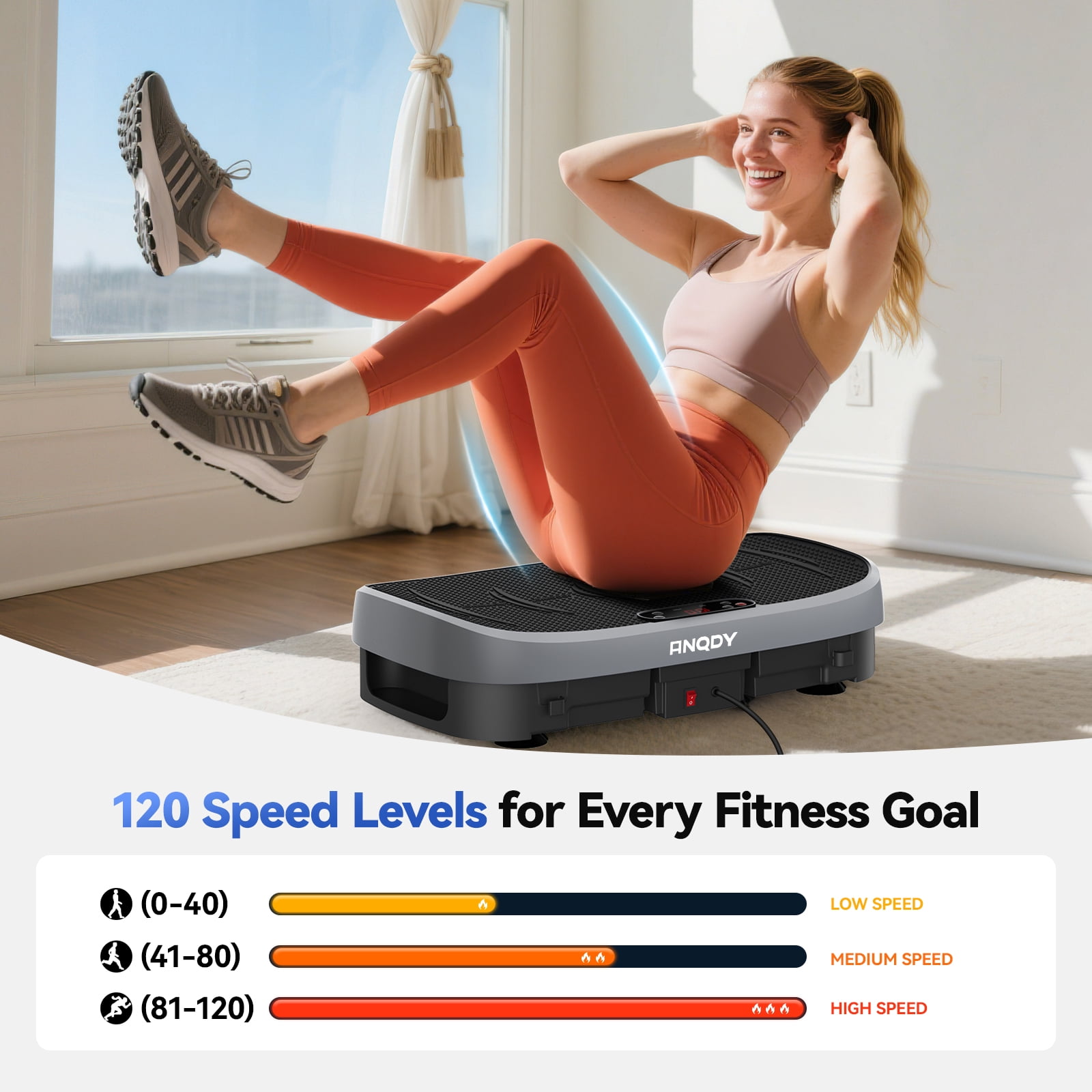 Anqdy Vibration Plate Exercise Machine for Home Fitness, Whole Body Vibrate Plate, 400 Lbs Capacity with Resistance Band LCD Display