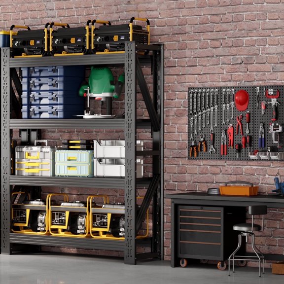 Welfiya 42"W Garage Shelving,4-Tier Heavy Duty Storage Shelves Unit with Adjustable Metal Shelf for Warehouse,Basement,Workshop,3400LBS,42"W x 20"D x 79"H,Black