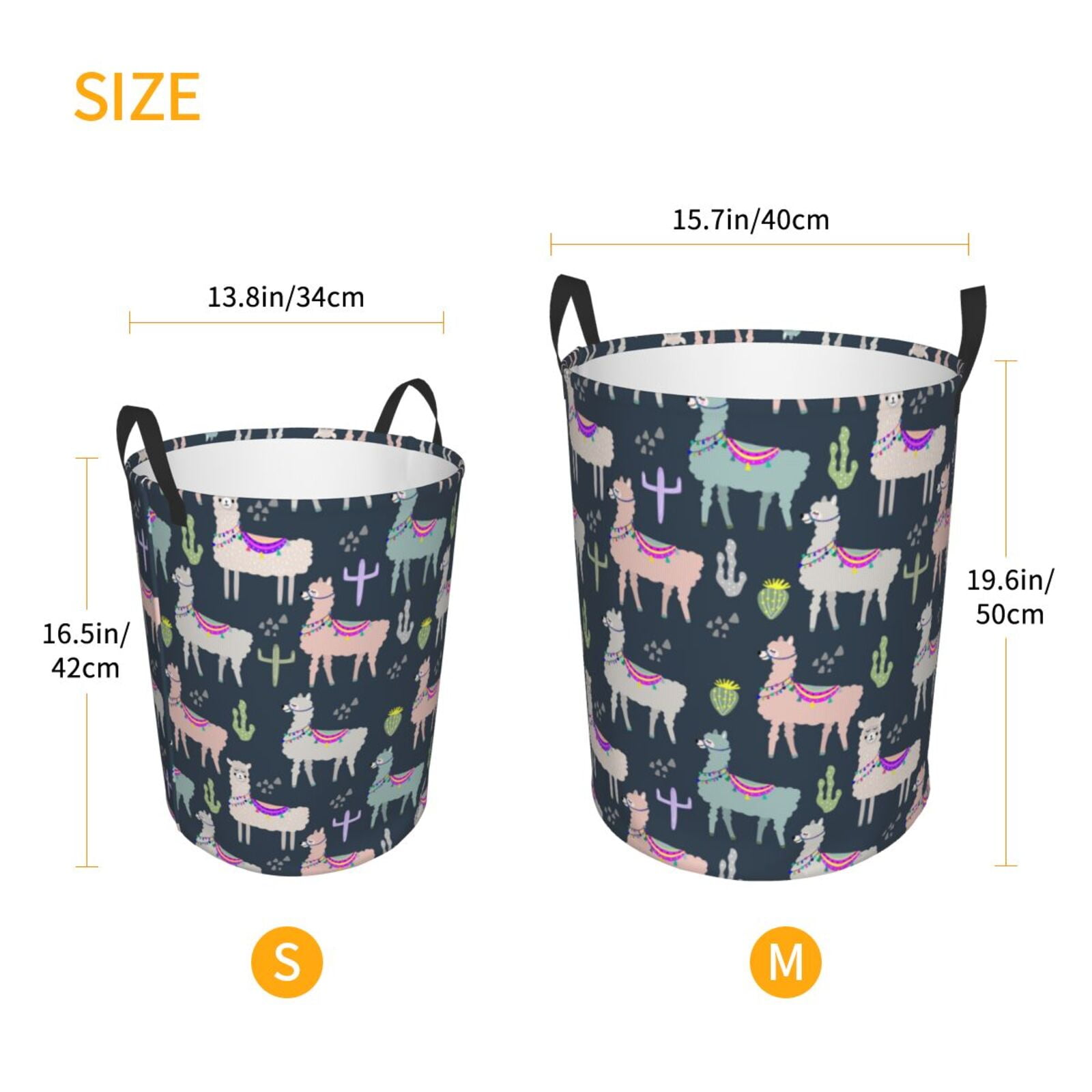 Large Laundry Basket with Handles - alpacas llama cactus navyblue Kids Baby Dirty Clothes Laundry Hamper for Bedroom Aesthetic