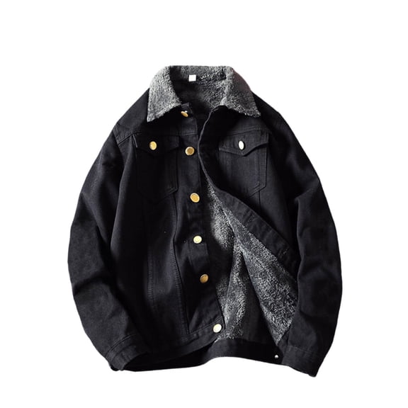 Fgnfyis Mens Jacket Fashion Lined Denim Jacket Winter Warm Trucker Coat Casual Outerwear Winter Coats for Men Black M