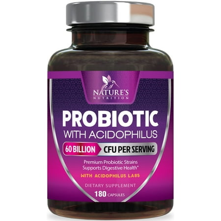 Probiotics 60 Billion CFU per Serving - 10 Strains + Prebiotics - Digestive Health, Gut & Immune Support - Supports Occasional Constipation, Gas & Bloating for Women & Men Shelf Stable - 180 Capsules