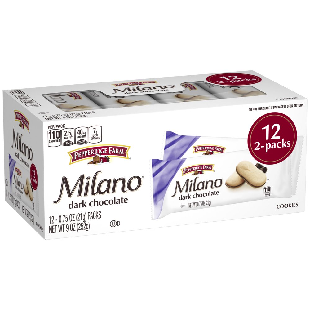 Milano Dark Chocolate Cookies, 9 oz. Multipack Tray, 12ct 2packs