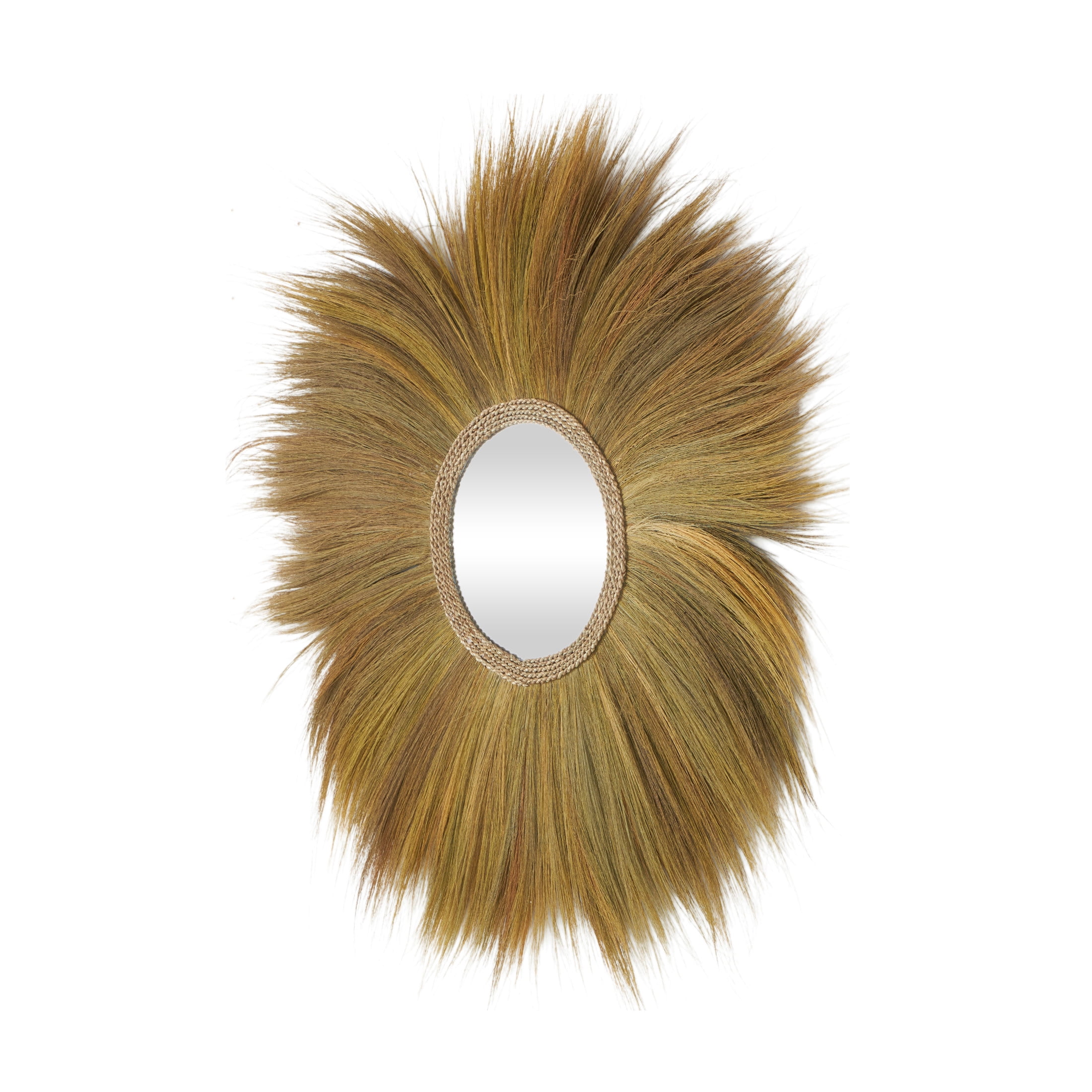 DecMode 45" x 45" Brown Tribal Inspired Sunburst Grass Wall Mirror with Coiled Rope Center