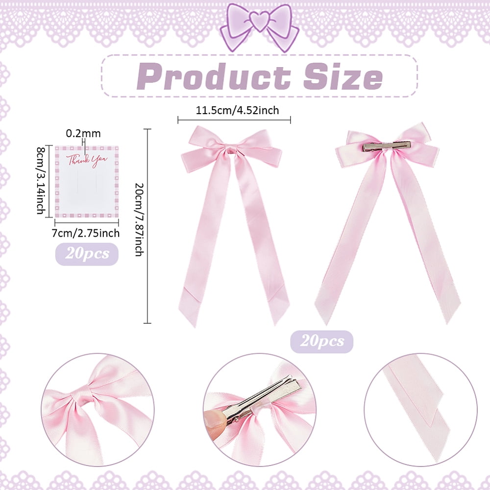20Pcs Polyester Hair Clips for Women Girls 20Sheets Paper Hair Clip Display Cards Rectangle Pearl Pink 200x115mm