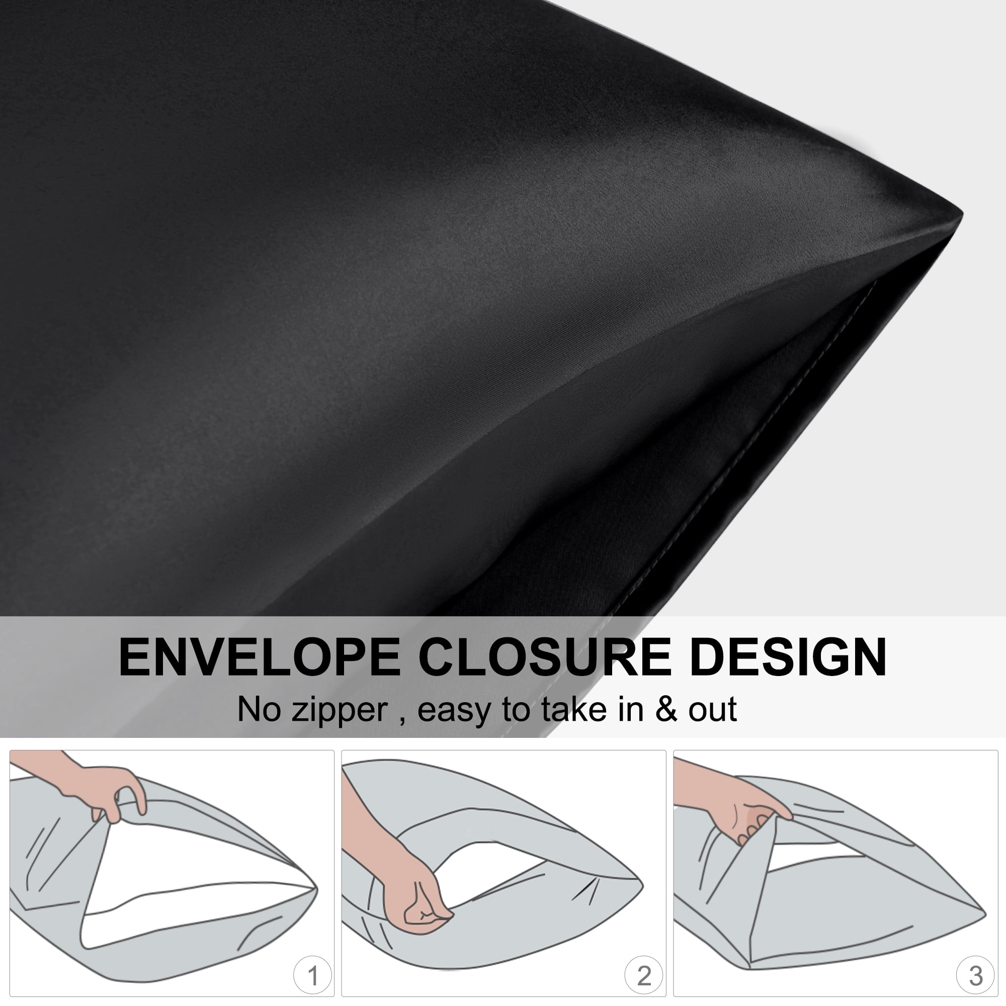 Unique Bargains Satin Envelope Closure Pillowcases Set of 2 Black 20"x26"