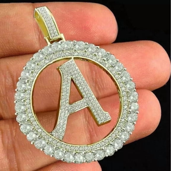 3Ct Round Cut Simulated Diamond Initial Letter "A" Pendant 14K Yellow Gold Plated