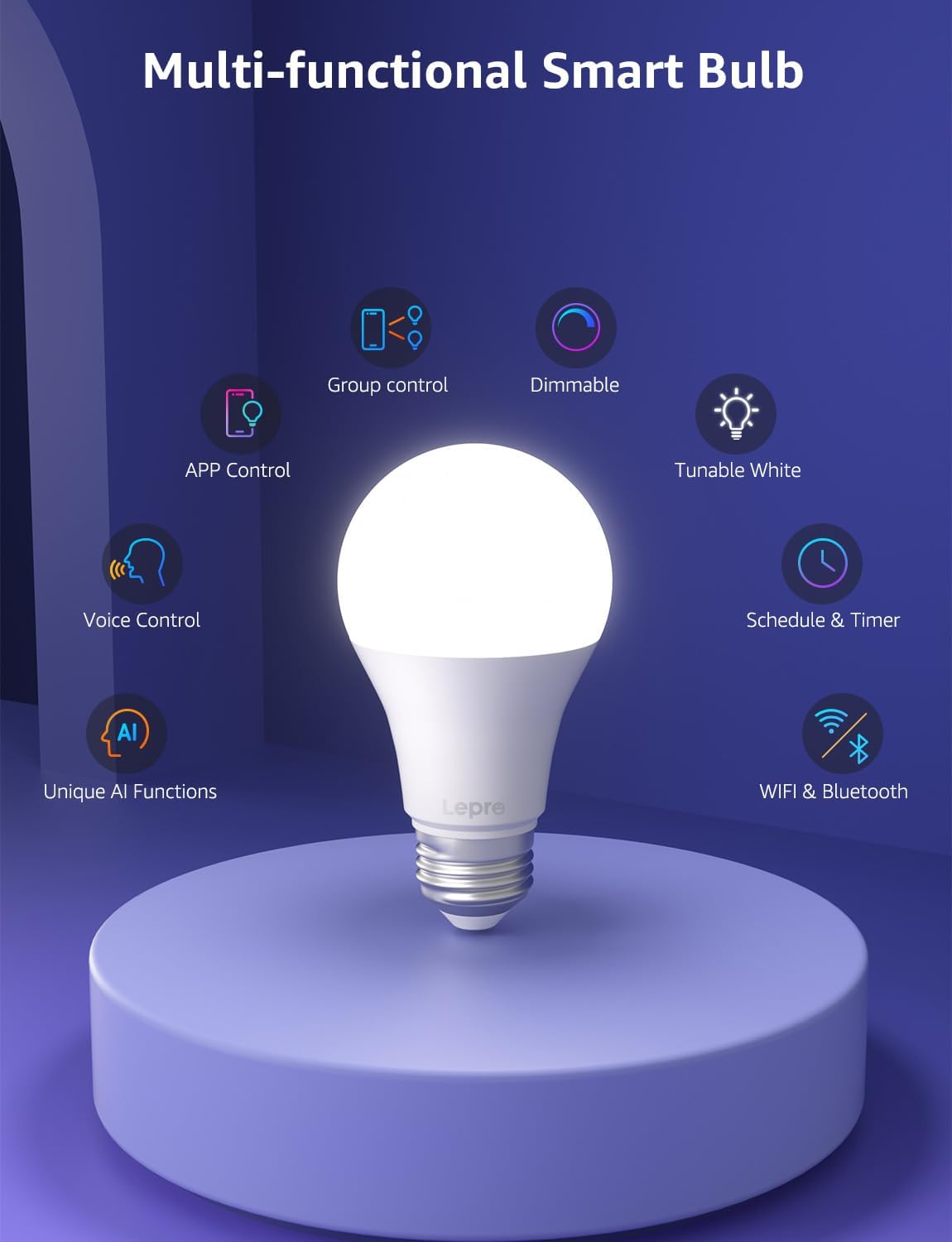 Lepro B1 AI Smart Light Bulbs Music Sync 4-Pack 60W photo 8