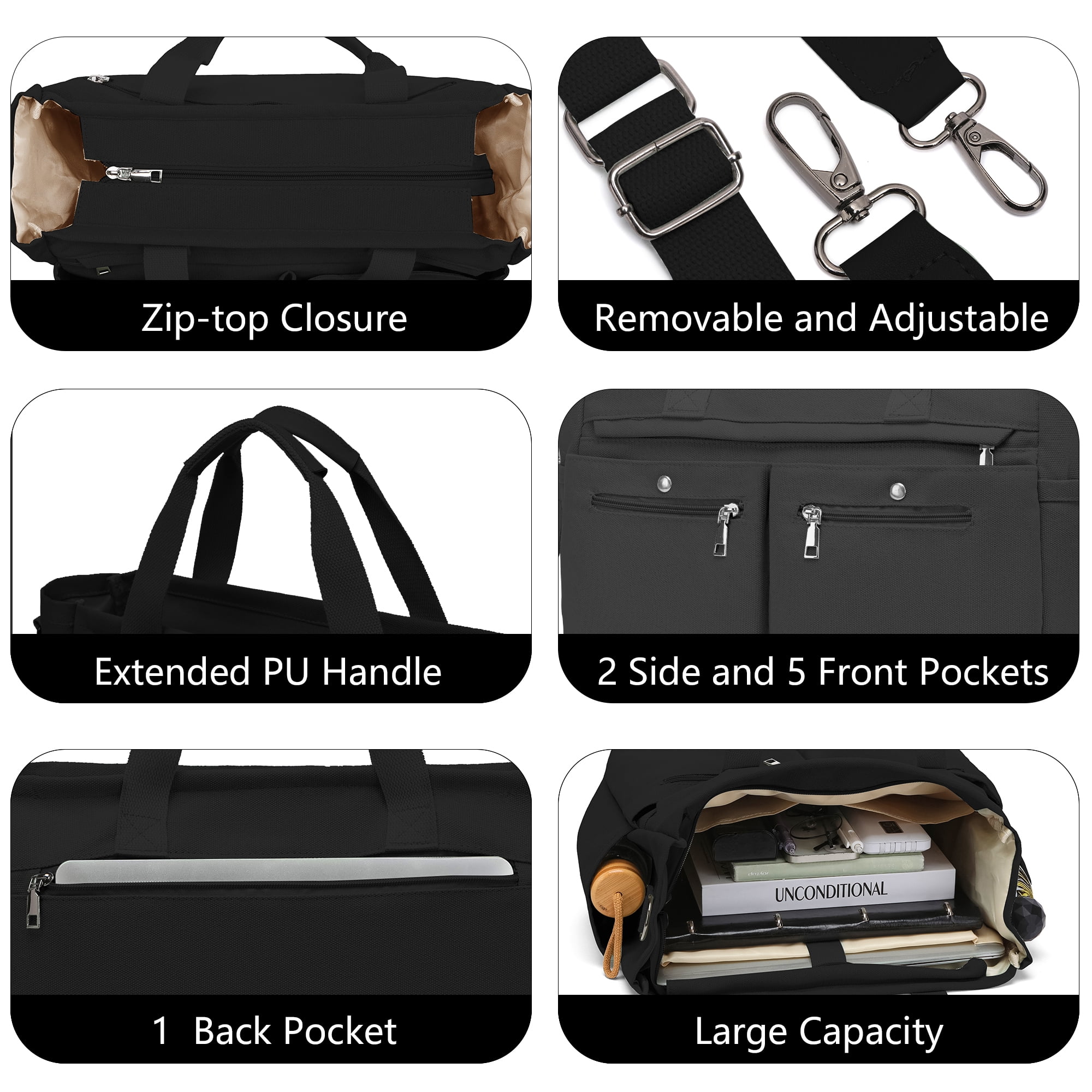 2pcs/Set Small Canvas Tote Bags for Women – Laptop-Friendly Work Totes with Crossbody/Shoulder Straps | Ideal for Travel, Gym & Daily Use