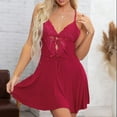 thumbnail image 5 of Puntoco Plus Size Nightdress Clearance,Underwear Deep V Lace Suspender Dress Black Hollow Nightdress Red 4(S), 5 of 7
