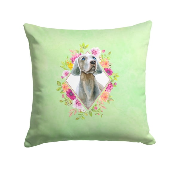 Carolines Treasures CK4351PW1414 Weimaraner Green Flowers Fabric Decorative Pillow  14Hx14W multicolor