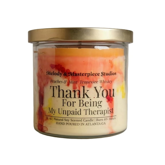 Soy Wax Candle Jar with Lid (14.5oz) – 35 Hours Burn Time – Ideal for Backyard, Patio, Decks & Indoor - (Thank You for Being My Unpaid Therapist)
