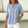 thumbnail image 5 of TrendOFT Womens Pullover Tops Solid Color Loose Fit Stand Collar Short Sleeve Casual Daily Soft Tops Light Blue XXXL, 5 of 6