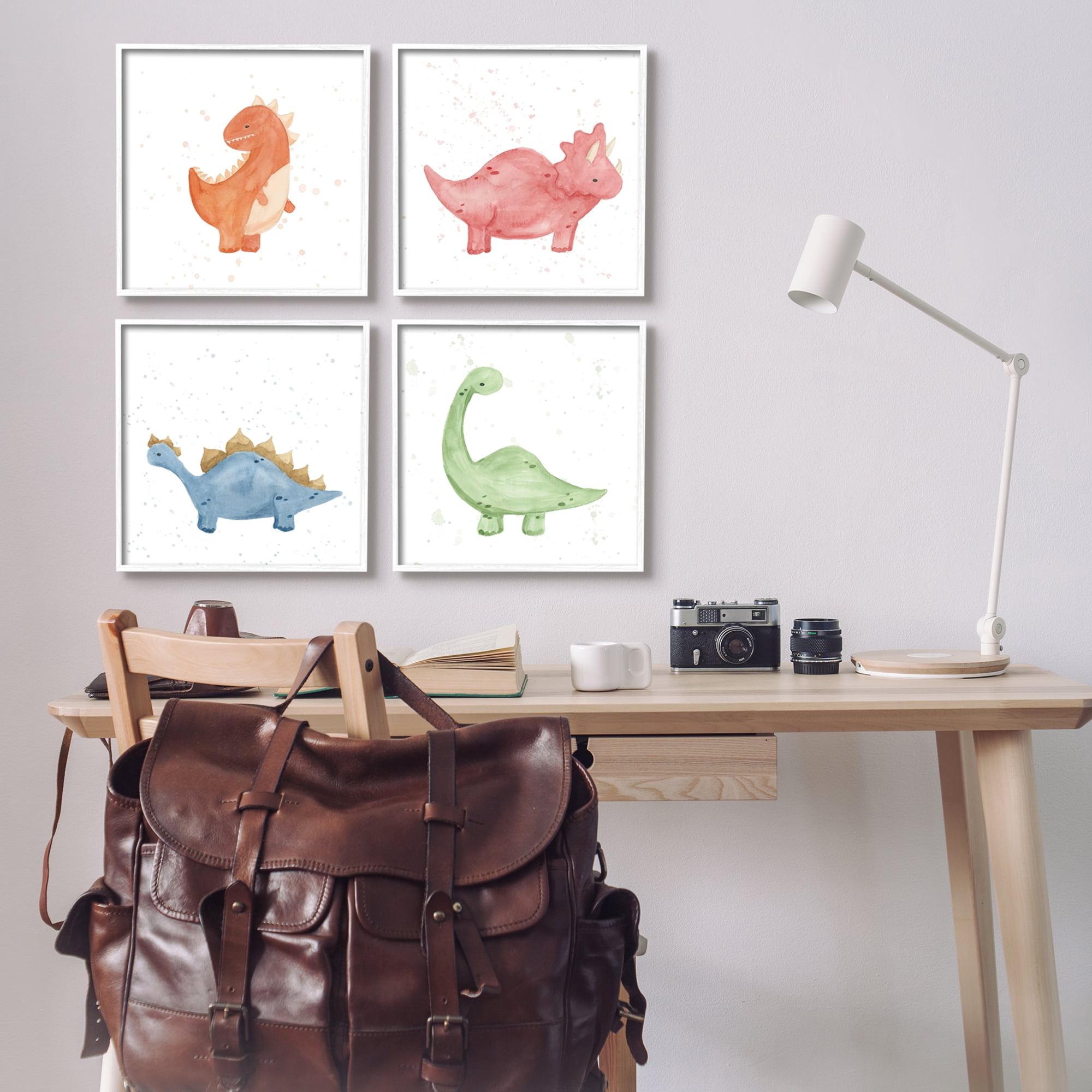 Stupell Fun Nursery Dinosaurs Animals Animals & Insects Painting White Framed Art Print Wall Art, Set of 4