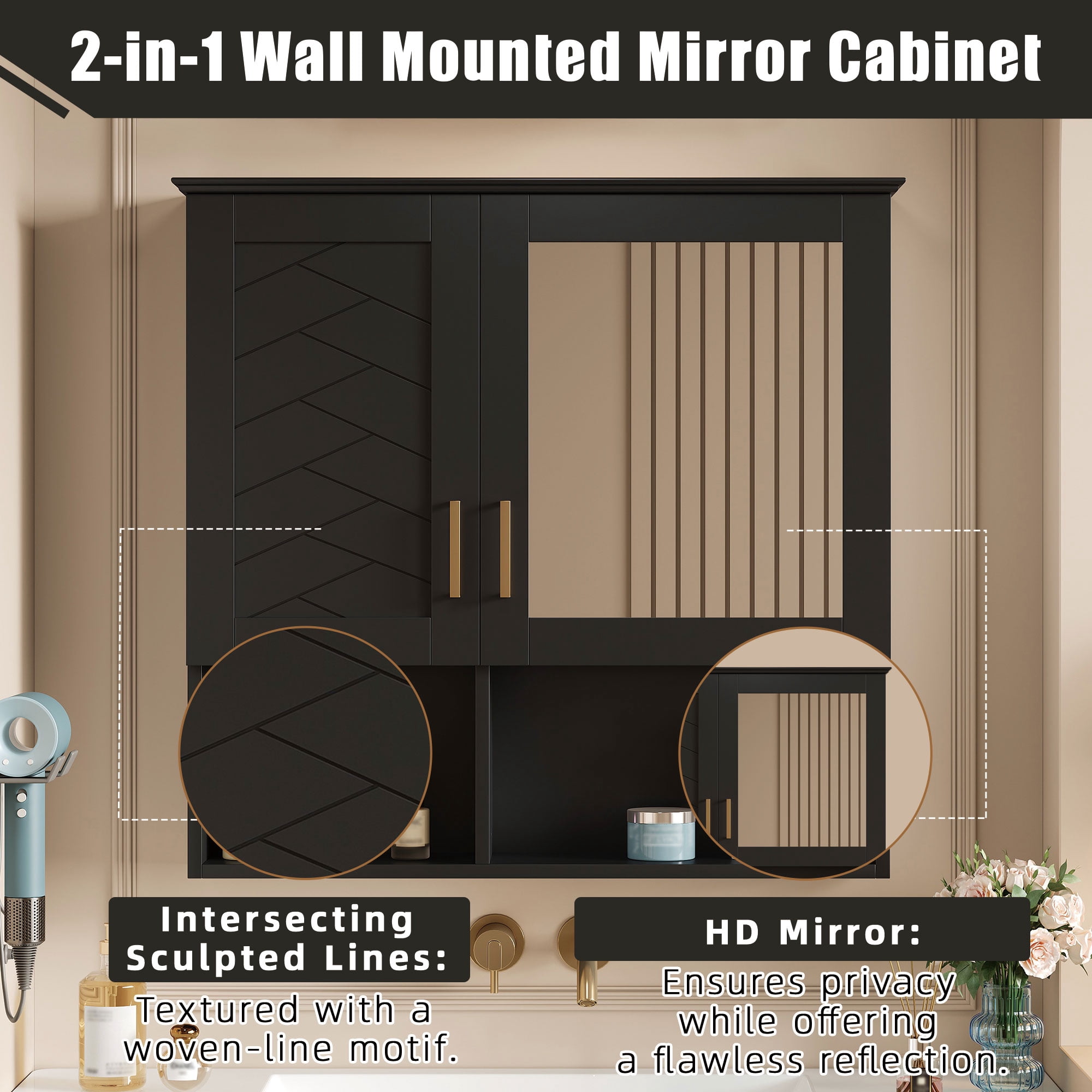 Euroco 2-in-1 Bathroom Mirror Cabinet, 30 inch Wall Mounted Medicine Cabinet with Adjustable Shelves & Soft Close Doors, High-Define Mirror with Storage for Bathroom Vanity