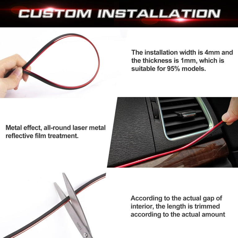 Xotic Tech Red Car Interior Door Gap Panel Edge Line Insert Molding Trim  Decor Anti-Scratch Strip w/ Tool Universal for Cars (16ft/ 5M) 