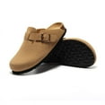 thumbnail image 3 of Unisex Boston Soft Footbed Clog Cow Suede Leather Clogs, Cork Clogs Shoes for Women Men Tan, 3 of 5
