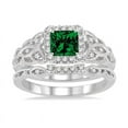 thumbnail image 2 of 1.50 Carat Princess cut Emerald and Diamond Bridal Set in 14k White Gold affordable emerald and diamond engagement ring, 2 of 2