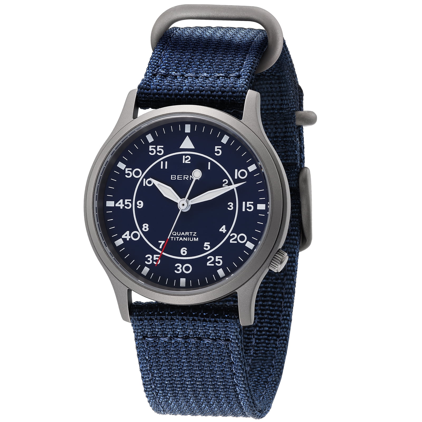 BERNY Titanium Watches for Men, Sport Military Men Watch with Canvas Strap, Japanese Quartz Movement, Super Luminous, Fashion Men's Field Watch, Casual 5ATM Waterproof Army Wristwatch, Blue