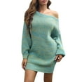thumbnail image 3 of Ediodpoh Women Long Sleeve Fashionable Solid Button Knitted Dress Medium Sweater Dresses Wool for Casual Wear Blue S, 3 of 9
