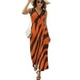 thumbnail image 2 of Wild Tiger Stripe Pattern Womens Night Club Maxi Dress V Neck Sleeveless Bohemia Long Dresses, 2 of 9