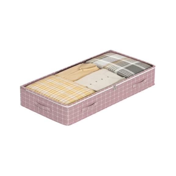 Storage Bag Plaid Zippered Under Bed Organizer With Handles 39.4In X 19.7In X 7.1In 1 Pack For Clothes Bedding Closet Organization