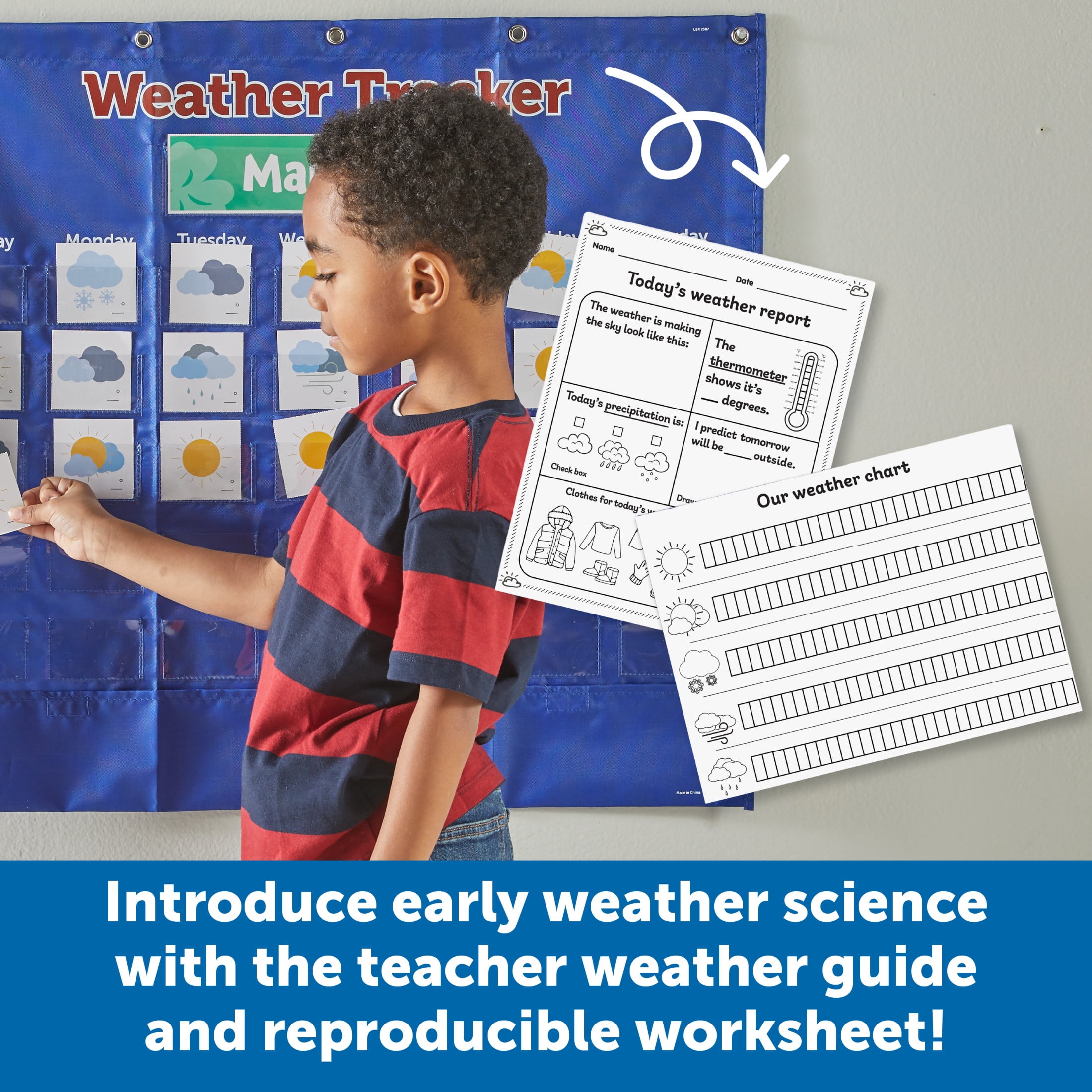 Learning Resources Weather Tracker Pocket Chart, 102 Pieces, Ages 5+, School Supplies for Teachers