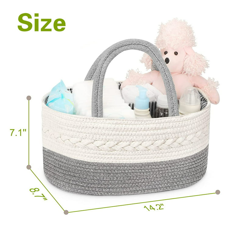 Natemia Rope Diaper Caddy Organizer Large Portable Nursery Storage Bin and Car Travel Organizer Tote Bag with Dividers for Diapers & Wipes