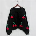 thumbnail image 4 of Womens Tie Front Cardigan Cute Cherry Open Front Y2k Sweater Oversized Chunky Knit Cardigan Tops Black XL, 4 of 7