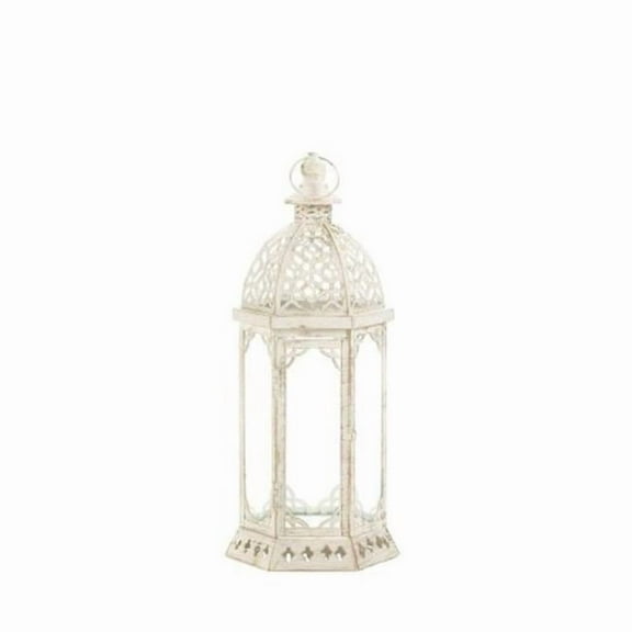 Graceful Distressed Lantern, White - Small