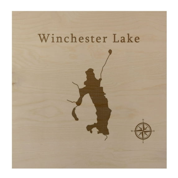 Winchester Lake Map 12x12" Birch Wood Wall Art Office Decor Gift Engraved Connecticut