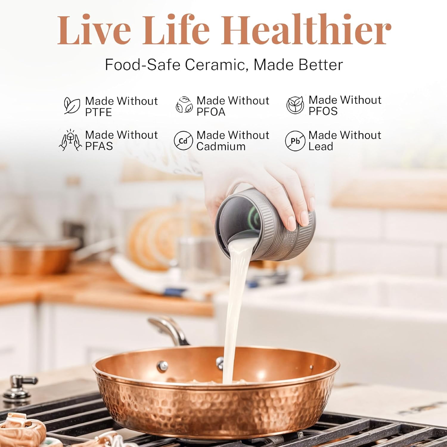 Gotham Steel Hammered 4 Quart Ceramic Frying Pan Non Stick with Lid, Nonstick Sauce Pan, Jumbo Cooker Cooking Pan Sauté Pan, Ceramic Family Pan, Frying Pans Nonstick with Lid, Copper