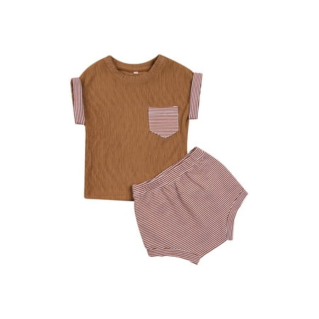 

Newborn Baby Boys Short Sleeve Top T-Shirt Drawstring Shorts 2pcs Tracksuit Set
