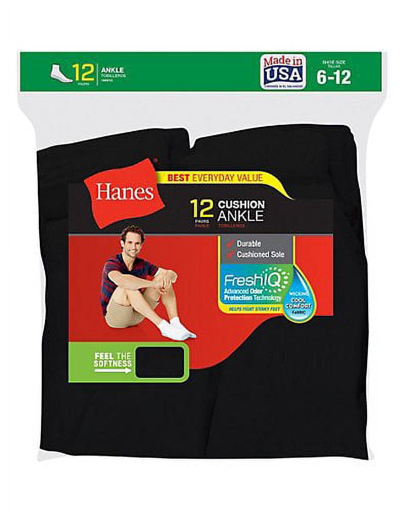 Hanes Men's Ankle Socks 12-Pack (Styles 186V12 and 145V12)