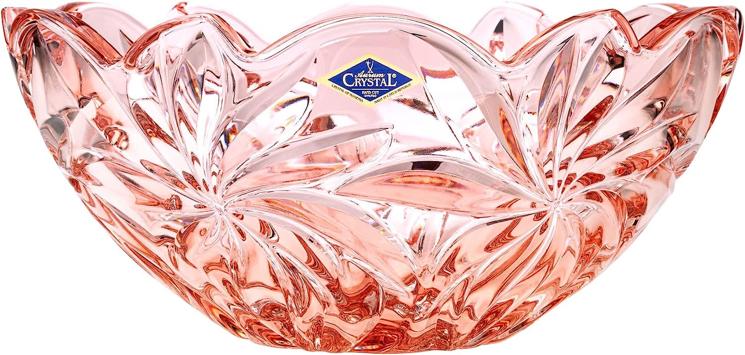 Flora Pink 11.25" Handmade Crystal Glass Decorative Bowl