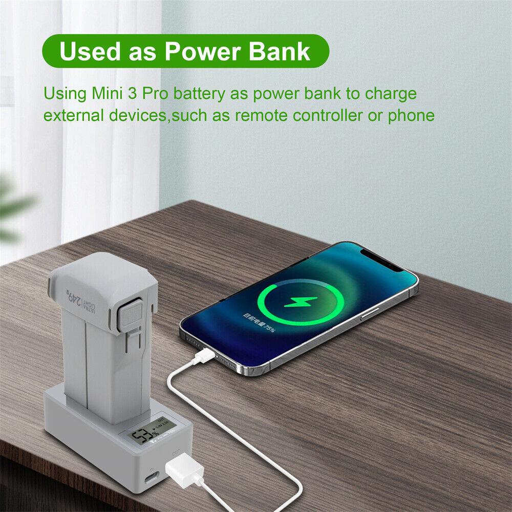 Chargeur USB-C 3 Bornes Pour DJI Mini 3 Pro - Recharge 3 Batteries Drone, Entrée AC 100-240V, Neuf