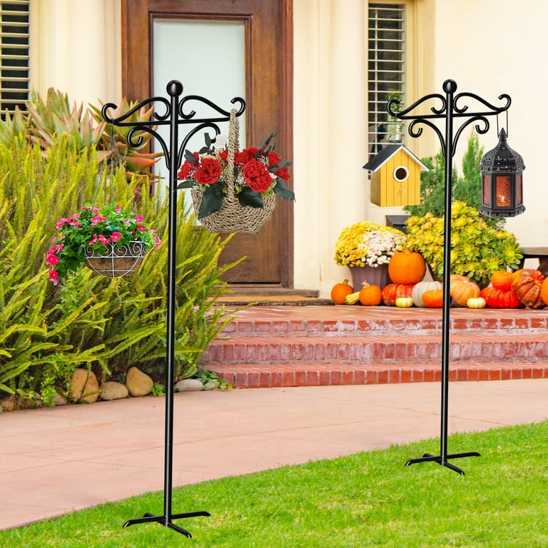 Shepherds Hooks for Outdoor, 75" Double Bird Feeder Poles with 5 Prongs,  Outdoor Plant Hanger Hooks for Bird Feeder, Plant Baskets - 2 Pack